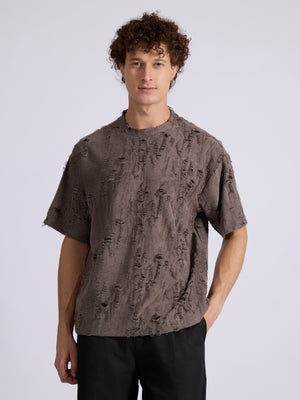 men's Distressed T Shirt in Coffee