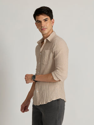 Men's Crinkled Checked Shirt in cream