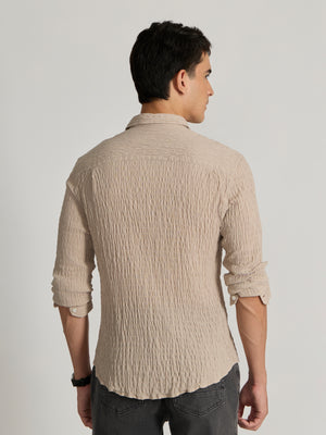 Men's Crinkled Checked Shirt in cream