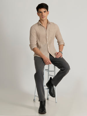 Men's Crinkled Checked Shirt in cream