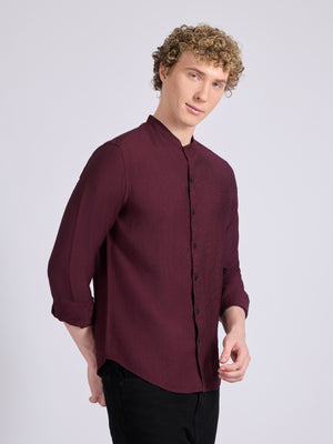 men's Mandarin Collar Plain Shirt - meroon