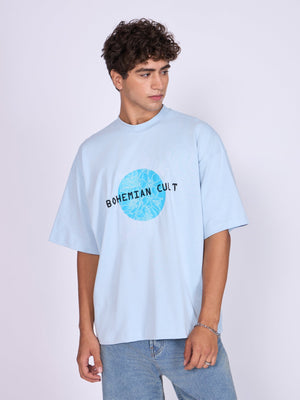 Everston - Bohemian Cult Printed Baggy T-Shirt - Baby Blue - Espanshe