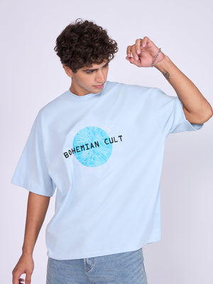 Everston - Bohemian Cult Printed Baggy T-Shirt - Baby Blue - Espanshe