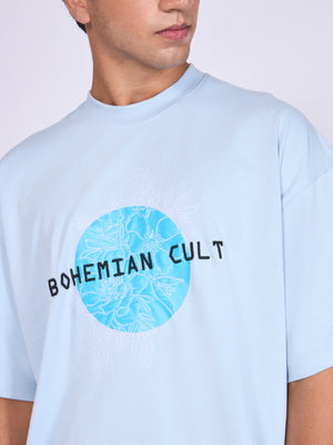 Men's Printed Baggy T-Shirt - Baby Blue