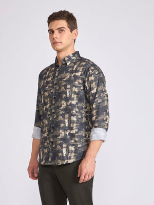 Ulfred - Satin Digital Printed Shirt - Olive Green - Espanshe