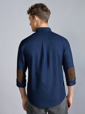 Orbit - Relaxed Fit Oxford Shirt With Elbow Patch - Navy - Espanshe