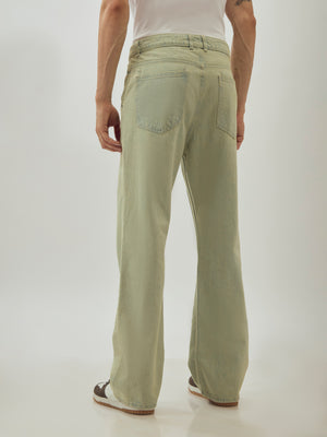 men's flared jeans in stained blue