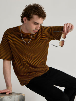 Ionathan - Striped Crew T-Shirt - Mustard Yellow - Espanshe