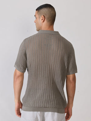 Kikeos-2 - Regular Fit Open Knit Polo T-Shirt - Brushed Nickel - Espanshe