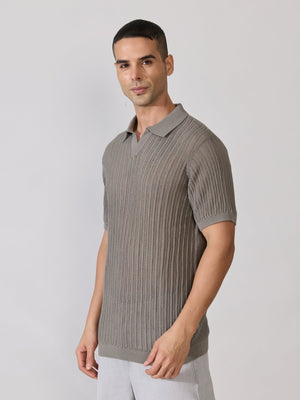 Kikeos-2 - Regular Fit Open Knit Polo T-Shirt - Brushed Nickel - Espanshe