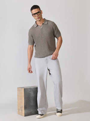 Kikeos-2 - Regular Fit Open Knit Polo T-Shirt - Brushed Nickel - Espanshe