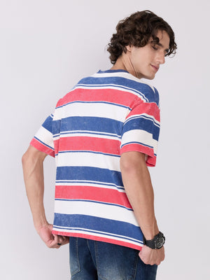 Ionathan - Loose Fit Striped Crew T-Shirt - Blue - Espanshe