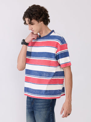 Ionathan - Loose Fit Striped Crew T-Shirt - Blue - Espanshe