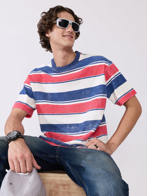Ionathan - Loose Fit Striped Crew T-Shirt - Blue - Espanshe