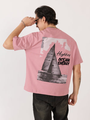 Sheldon - Ocean Energy Graphic Pastel Pink Loose Fit T-Shirt - Espanshe