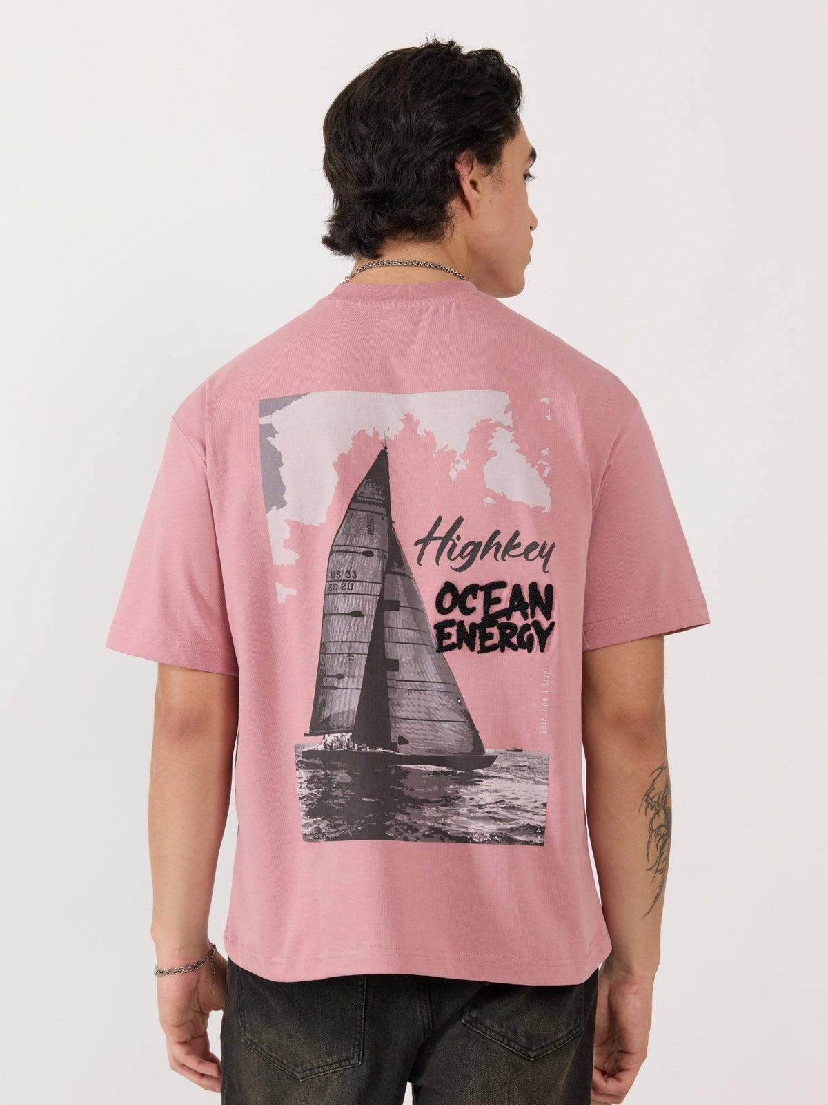 Sheldon - Ocean Energy Graphic Pastel Pink Loose Fit T-Shirt - Espanshe