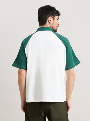 Xomis - Relaxed Fit Printed Polo T-Shirt - White - Espanshe