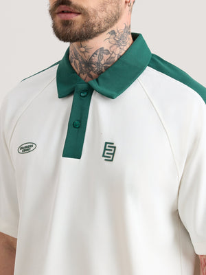 Xomis - Relaxed Fit Printed Polo T-Shirt - White - Espanshe