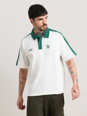 Xomis - Relaxed Fit Printed Polo T-Shirt - White - Espanshe