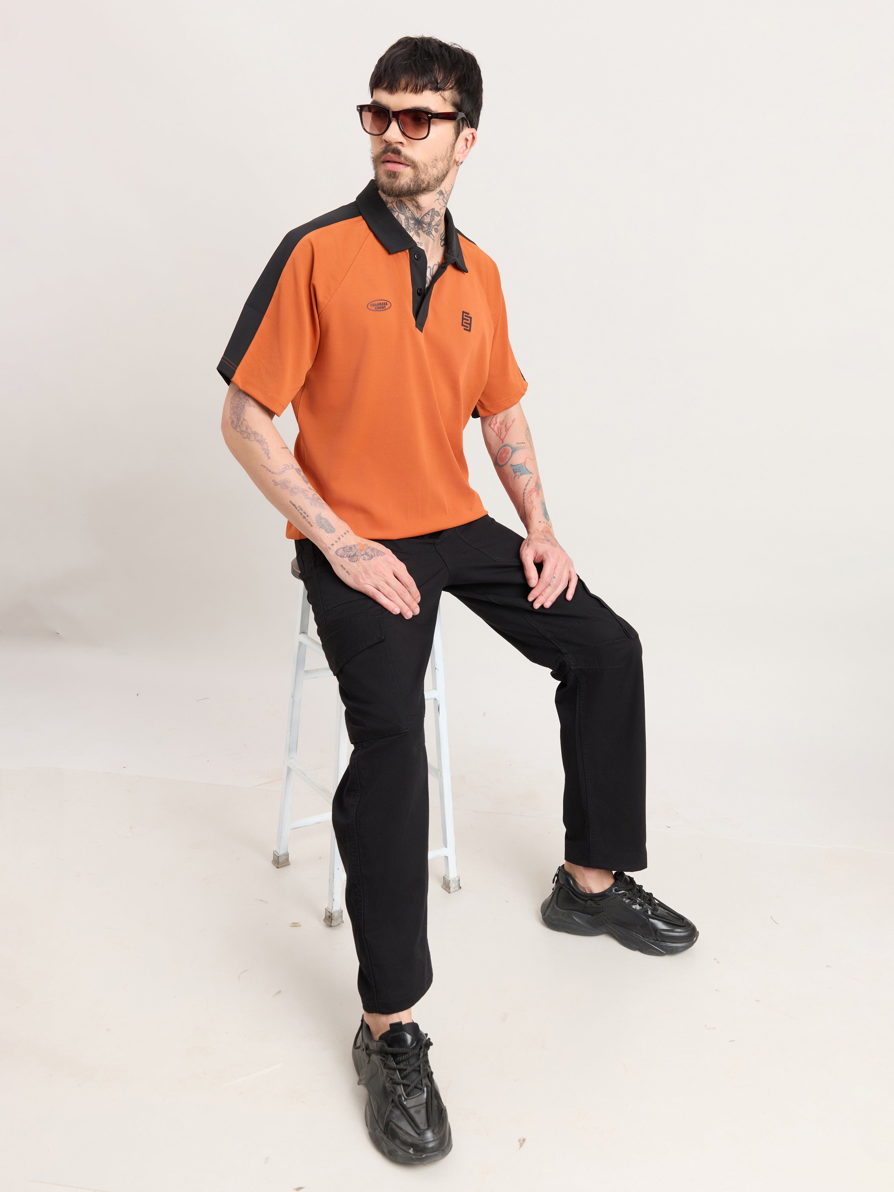 Xomis - Relaxed Fit Printed Polo T-Shirt - Orange