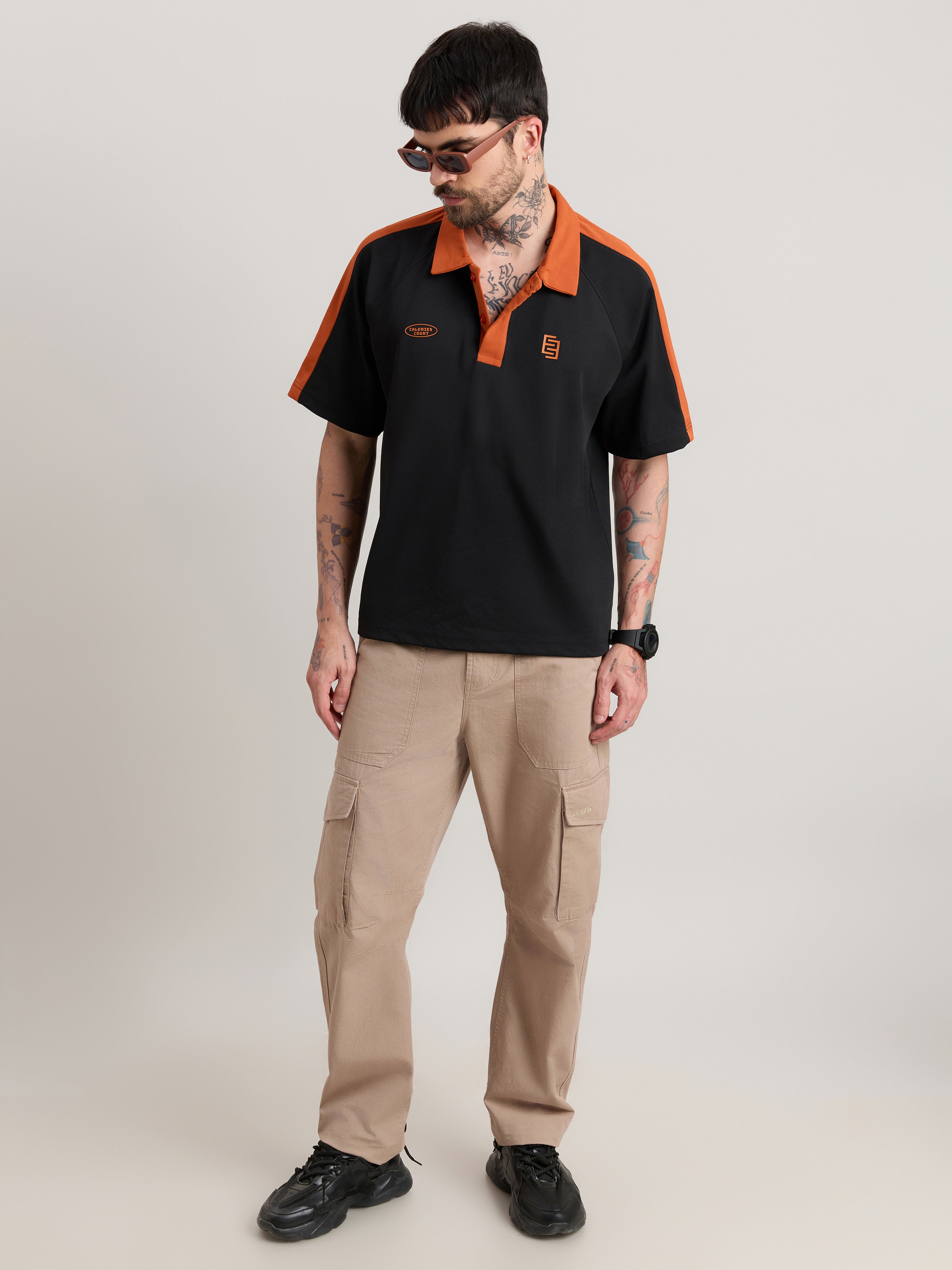 Xomis - Relaxed Fit Printed Polo T-Shirt - Black