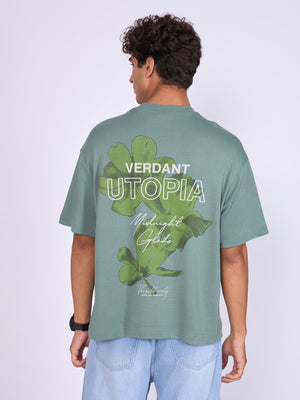 Trace - Verdant Utopia Printed Loose Fit T-Shirt - Green - Espanshe