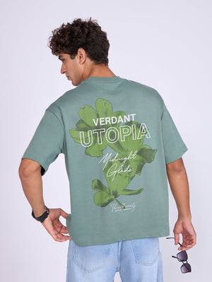 Trace - Verdant Utopia Printed Loose Fit T-Shirt - Green - Espanshe