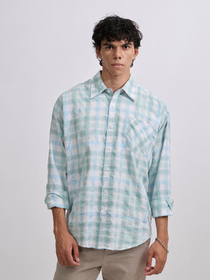 Men's Pulse Tee - Checks Shirt in mint blue color