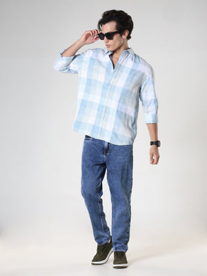 Amabel - Checkered Regular fit Shirt - Sky blue - Espanshe
