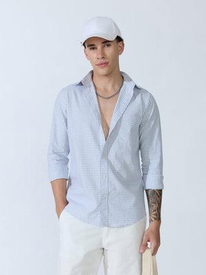 Sara - 100% Cotton Gingham Shirt - Light Grey - Espanshe