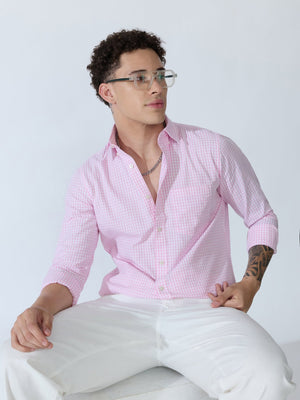 Sara - 100% Cotton Gingham Shirt - Pink - Espanshe
