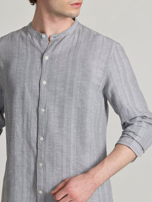 Salvator - Band Collar Striped Shirt - Grey - Espanshe