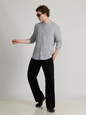 Salvator - Band Collar Striped Shirt - Grey - Espanshe