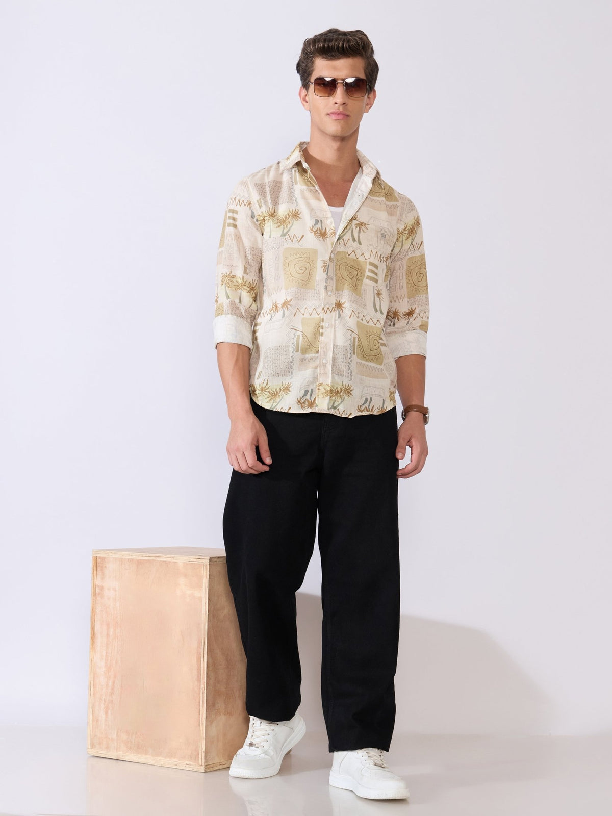 Mitaka - Relaxed Printed Shirt - Ecru - Espanshe