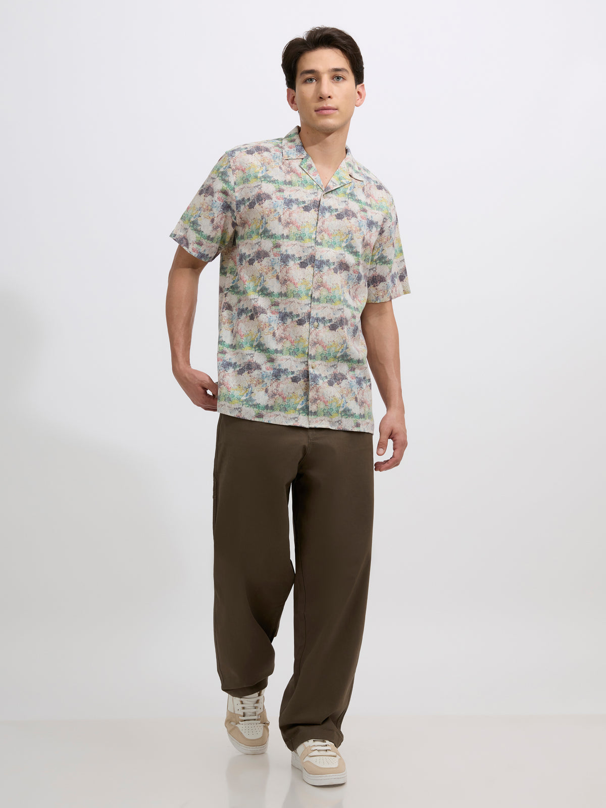 Lennox - Printed Cuban Collar Shirt - Beige Multicolor