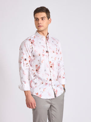 Ulfred - Satin Floral Printed Shirt - Soft Brown - Espanshe