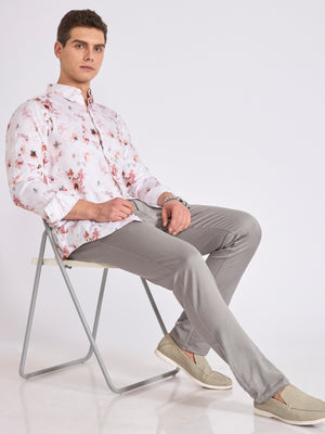 Men's Satin Floral Printed Shirt in Soft Brown