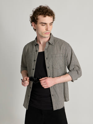 Men's Crinkled Checked Shirt in black and beige