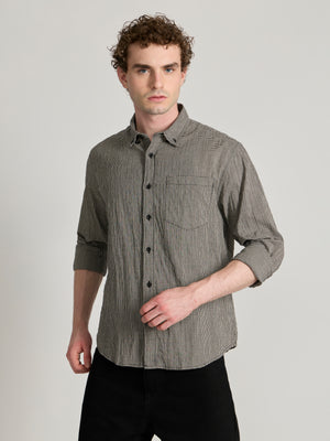 Men's Crinkled Checked Shirt in black and beige