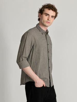 Men's Crinkled Checked Shirt in black and beige