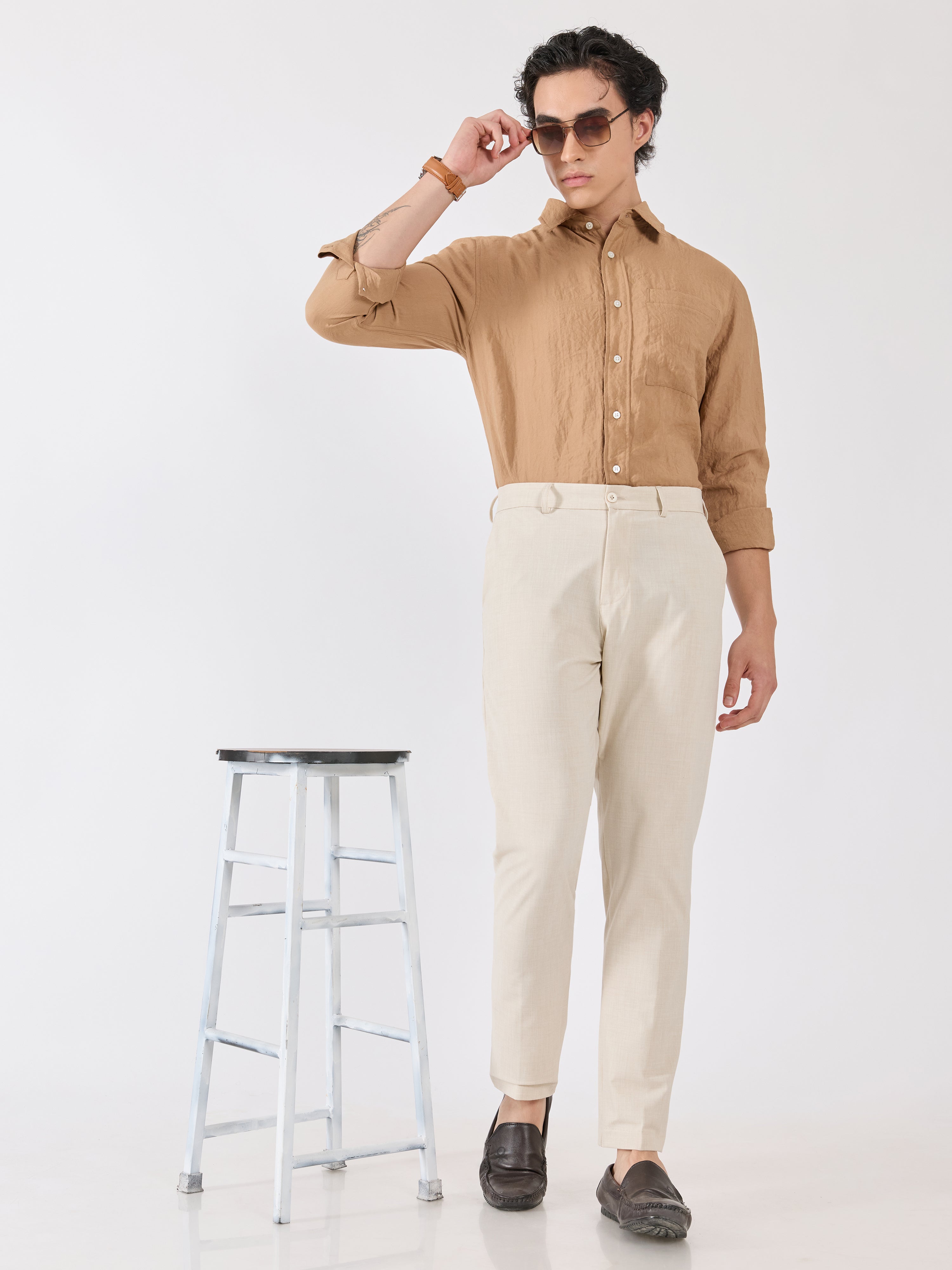 Men's Slim Fit Formal Pant - cream