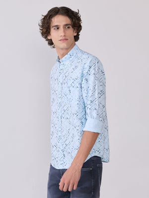 Nefilo - Oxford Printed Shirt - Blue - Espanshe