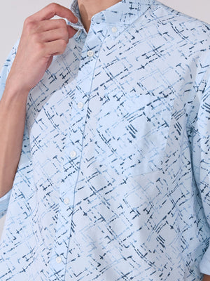 Nefilo - Oxford Printed Shirt - Blue - Espanshe