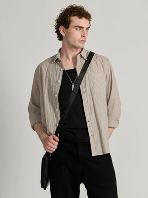 Dashiell - Crinkled Checked Shirt - Light Beige - Espanshe