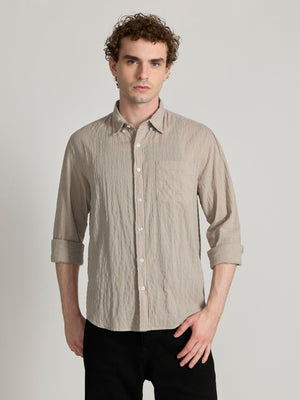 Dashiell - Crinkled Checked Shirt - Light Beige - Espanshe