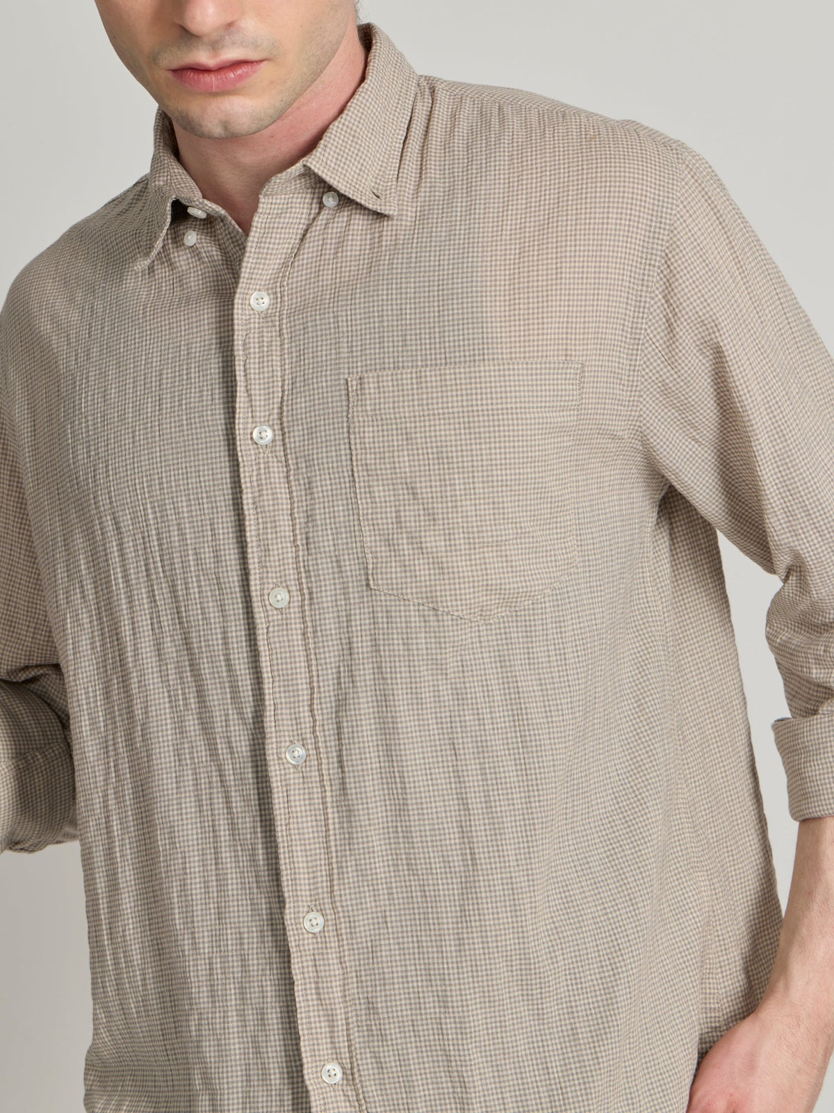 Dashiell - Crinkled Checked Shirt - Light Beige - Espanshe