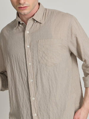 Dashiell - Crinkled Checked Shirt - Light Beige - Espanshe