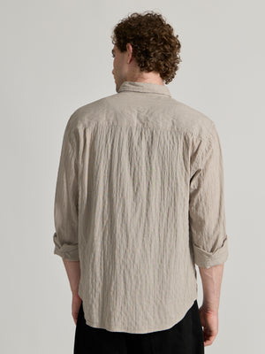 Men's Crinkled Checked Shirt in Light Beige