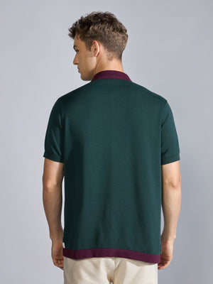 Kikeos-7 - Regular Fit Dual-Tone Retro Stripe Design Knit Polo Shirt - Green - Espanshe