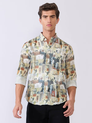 Mitaka - Relaxed Printed Shirt - Cream - Espanshe
